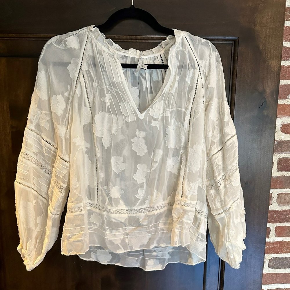 Joie XS white sheer lace blouse